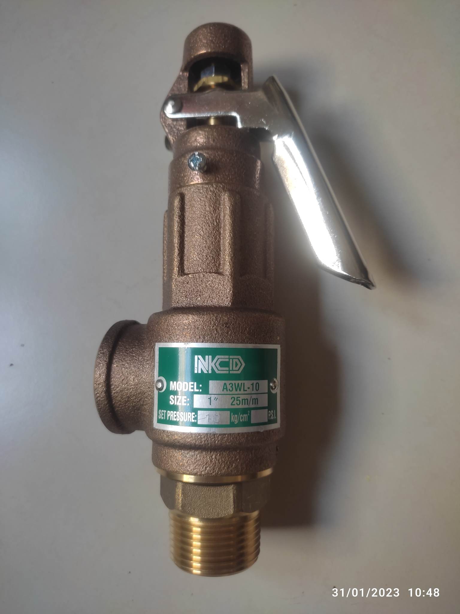 A3WL-10-10 NCD safety relief valve size 1" ทองเหลือง มีด้าม Pressure 10 kg/cm2 (bar) 150 psi